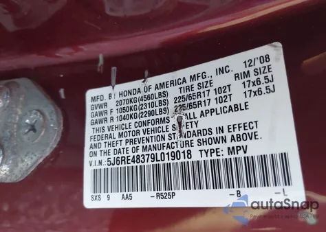 2009 Honda Cr-V Lx from USA, damaged, VIN 5J6RE48379L019018